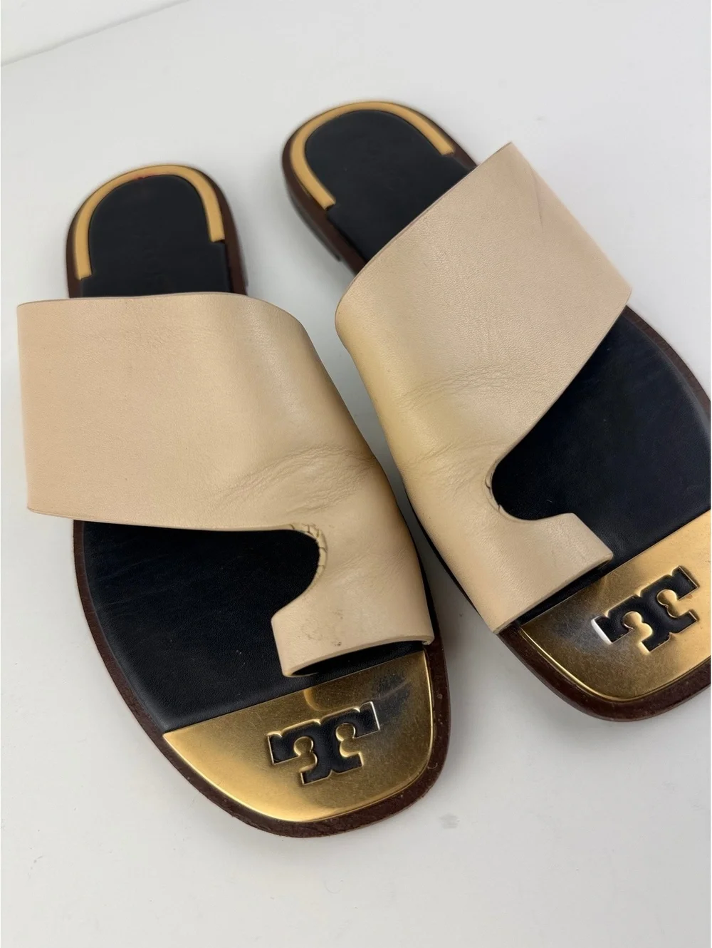 Tory Burch Selby Toe-Ring Leather Slide Sandals Dulce de Leche Size 7.5